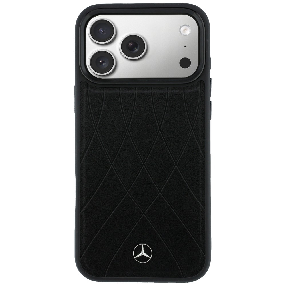 Mercedes Leather with Crossed Lines MagSafe dėklas iPhone 17 Pro - juodas