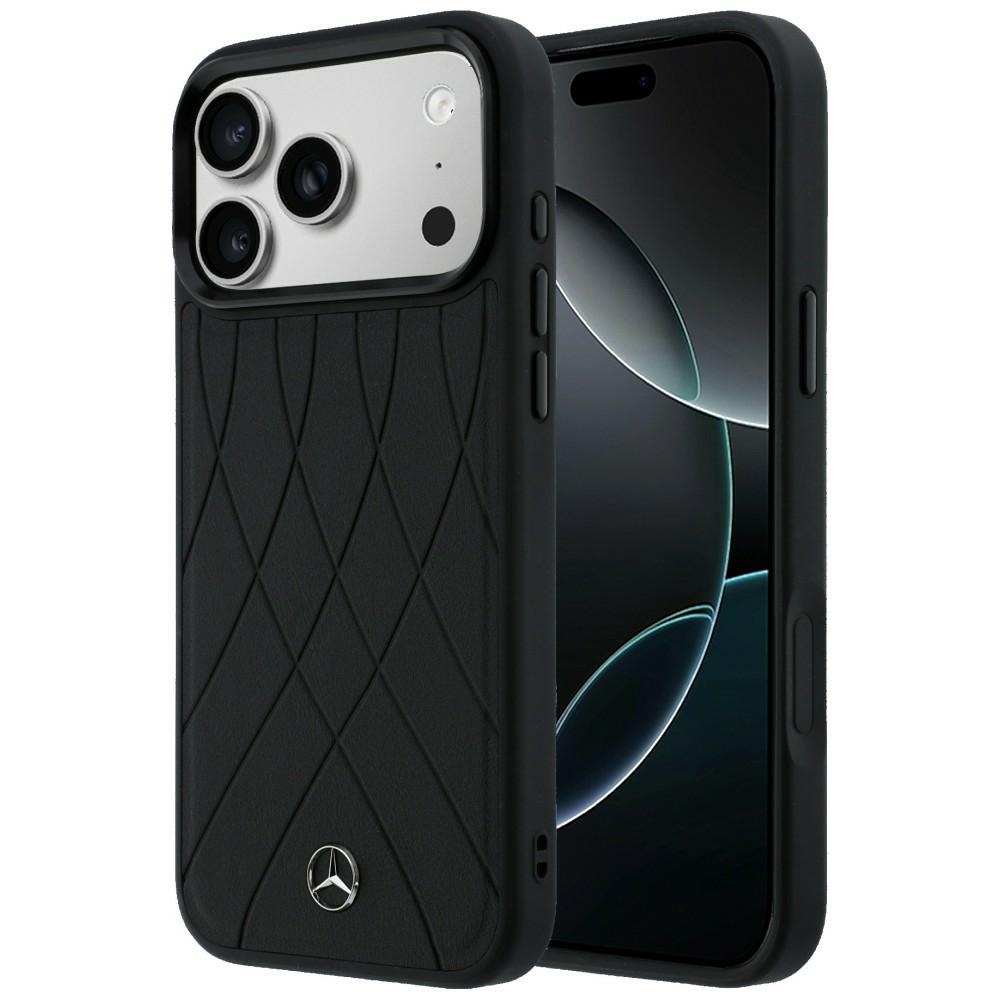 Mercedes Leather with Crossed Lines MagSafe dėklas iPhone 17 Pro Max - juodas