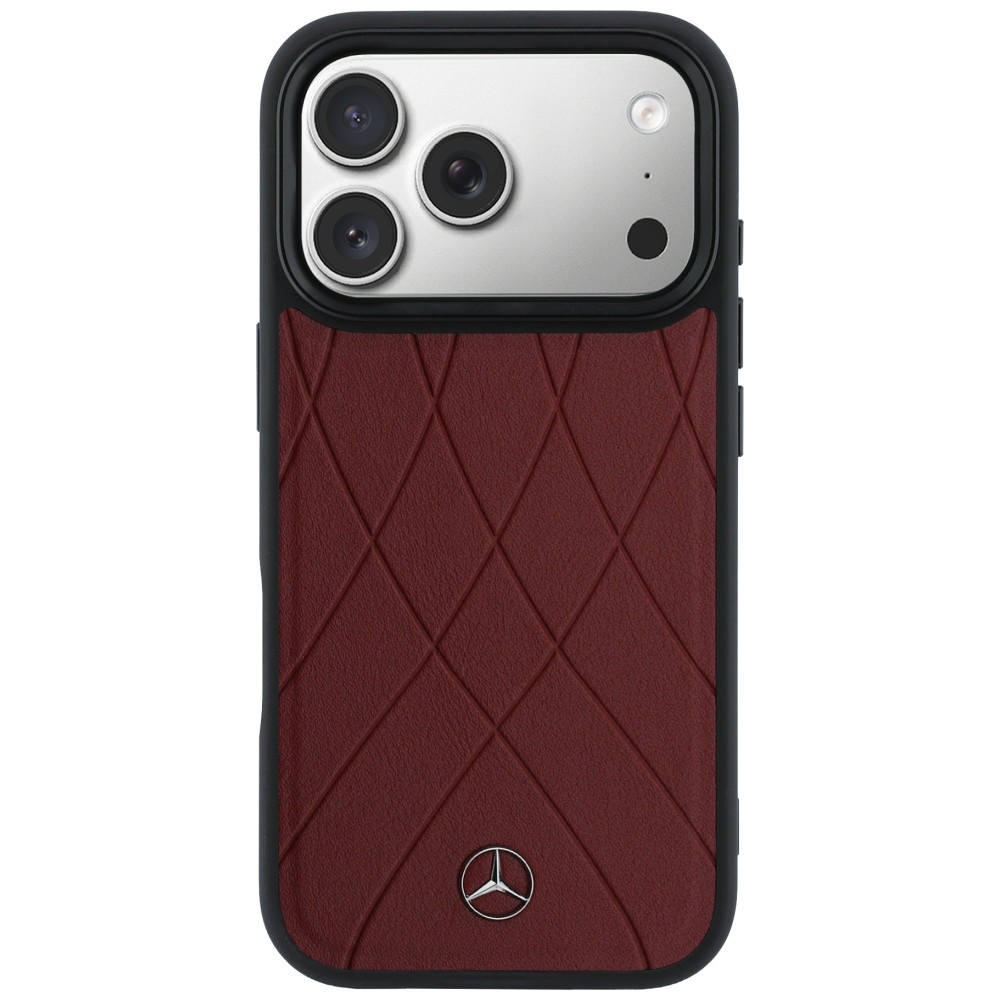 Mercedes Leather with Crossed Lines MagSafe dėklas iPhone 17 Pro Max - raudonas