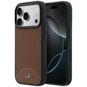 Mercedes Leather Wood Effect and Curve MagSafe dėklas iPhone 17 Pro - rudas