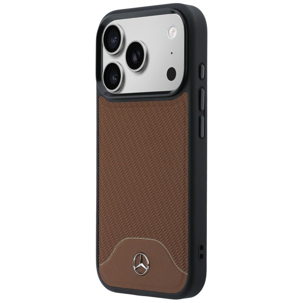 Mercedes Leather Wood Effect and Curve MagSafe dėklas iPhone 17 Pro - rudas