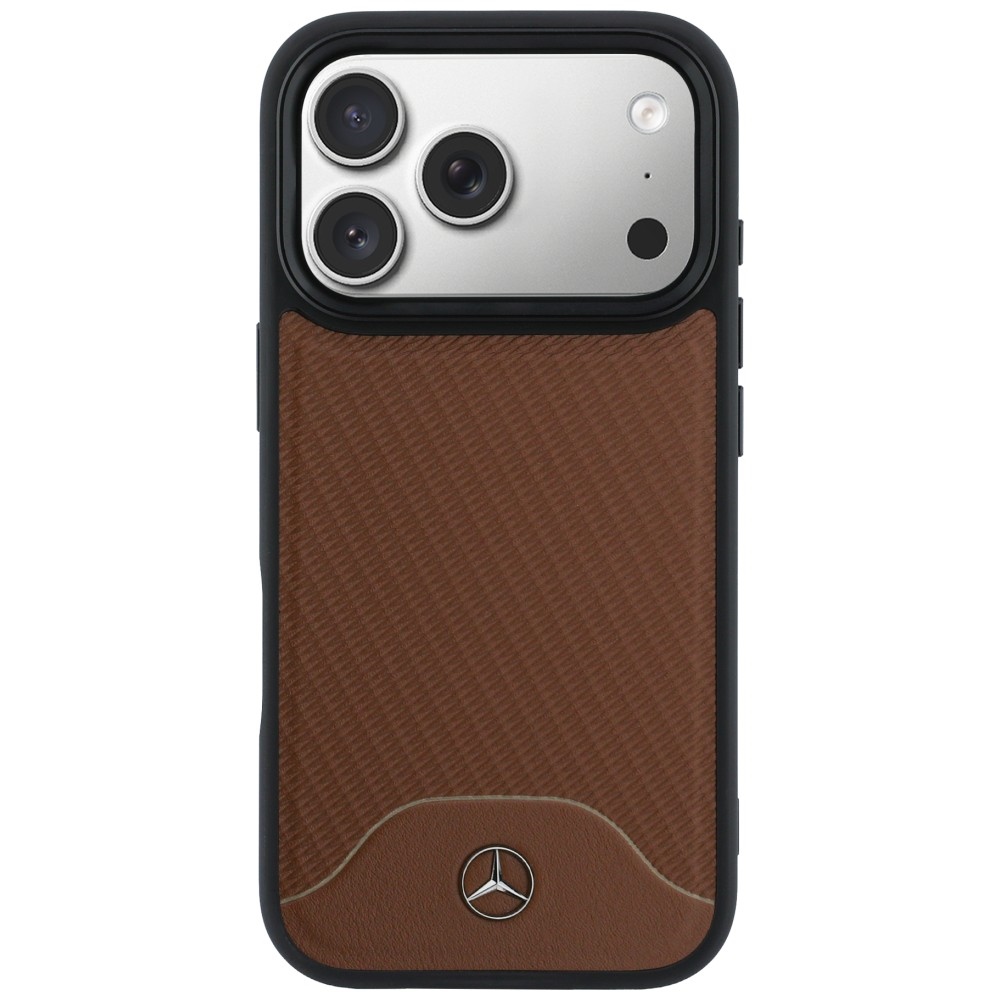 Mercedes Leather Wood Effect and Curve MagSafe dėklas iPhone 17 Pro - rudas