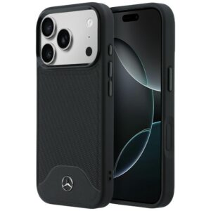 Mercedes Leather Wood Effect and Curve MagSafe dėklas iPhone 17 Pro - juodas