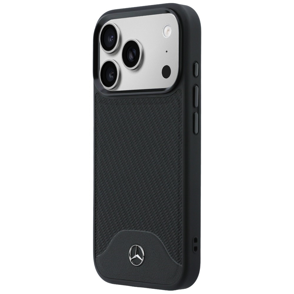 Mercedes Leather Wood Effect and Curve MagSafe dėklas iPhone 17 Pro - juodas
