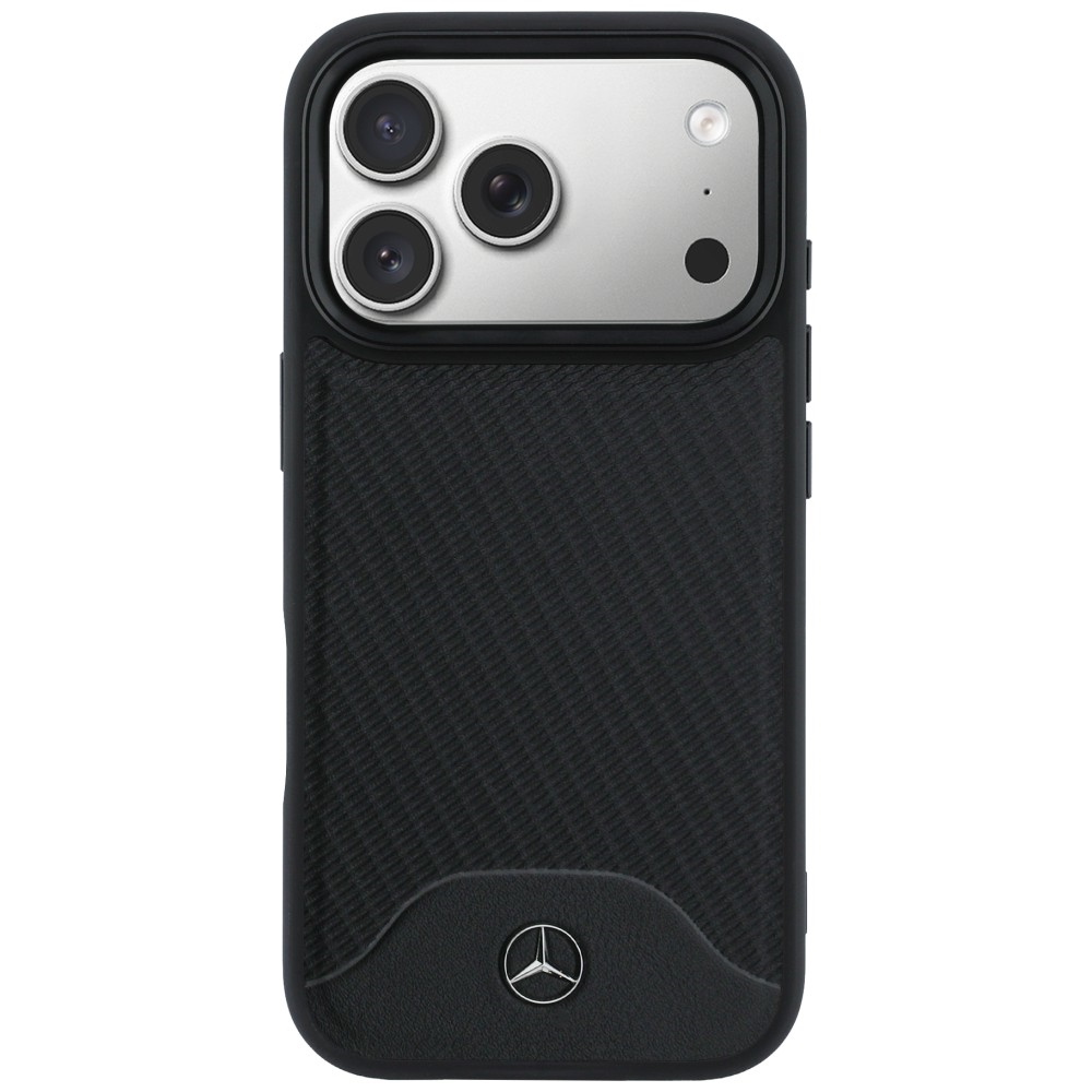 Mercedes Leather Wood Effect and Curve MagSafe dėklas iPhone 17 Pro Max - juodas