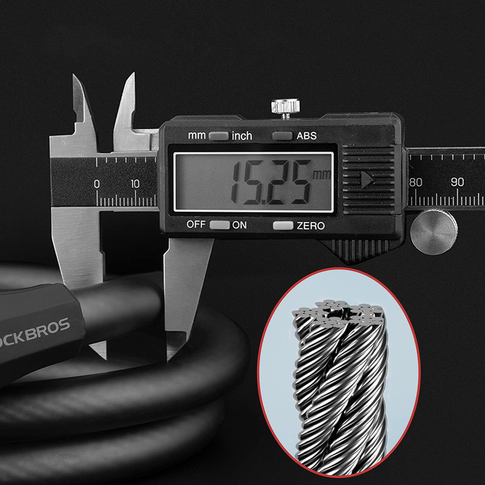 Rockbros RKS507 dviračio užraktas su 5 skaitmenų kodu, plieno kabelis, 180 cm - juodas