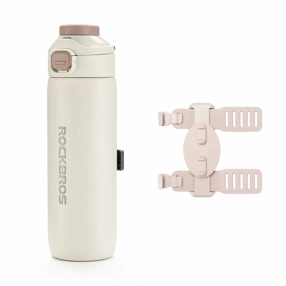 Rockbros S550H-1 700 ml šiluminis butelis su magnetiniu laikikiu ir tvirtinimo juostele - kreminės spalvos
