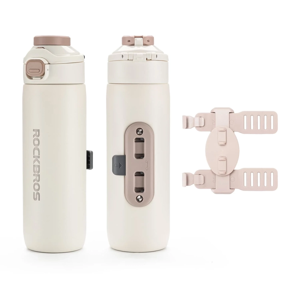 Rockbros S550H-1 700 ml šiluminis butelis su magnetiniu laikikiu ir tvirtinimo juostele - kreminės spalvos