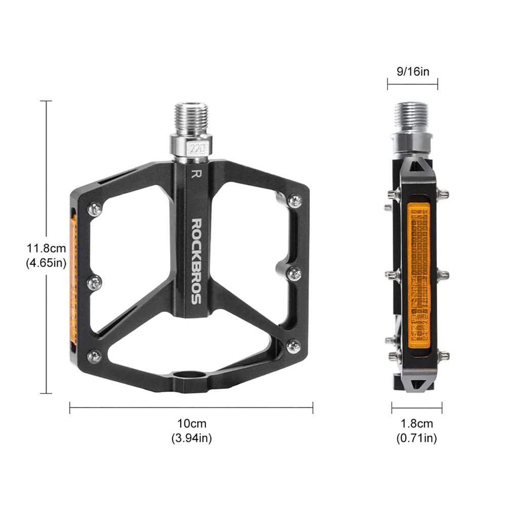 Rockbros K371 atspindintys aliuminio dviračio pedalai su sandariais guoliais - juodi