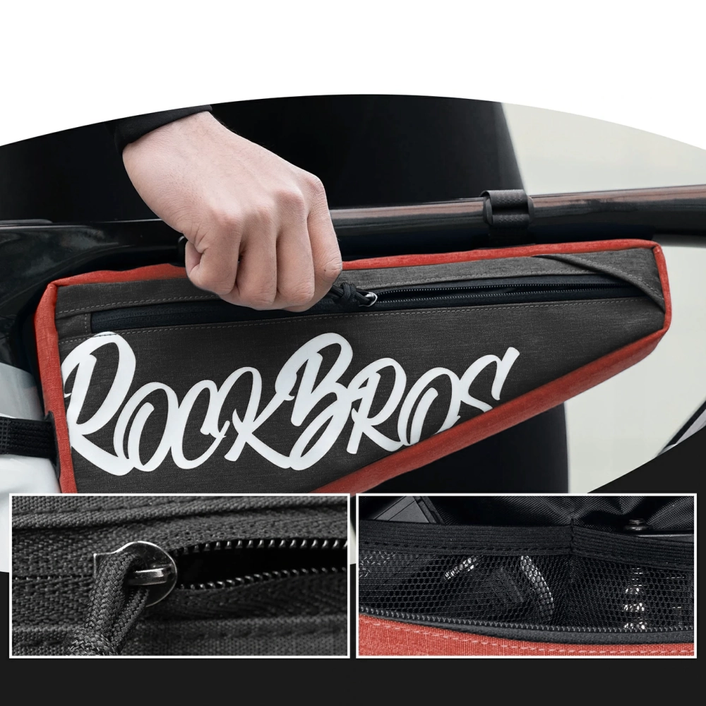 Rockbros G008 Flash Journey trikampis rėmo dviračio krepšys XL 1,9 l – juodas ir raudonas