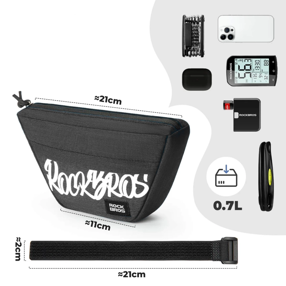 Rockbros G011 Flash Journey trapecinis vairo dviračio krepšys 0,7 l – juodas