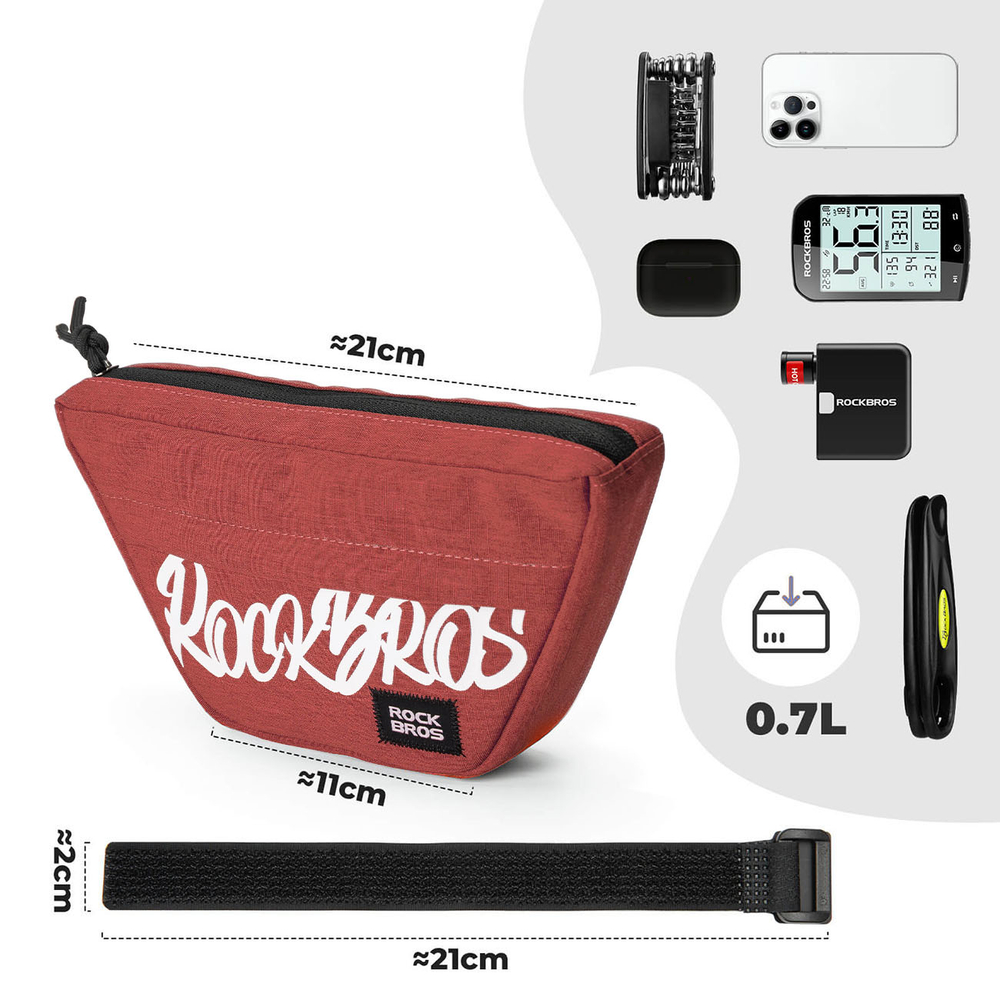 Rockbros G011 Flash Journey trapecinis vairo dviračio krepšys 0,7 l – raudonas