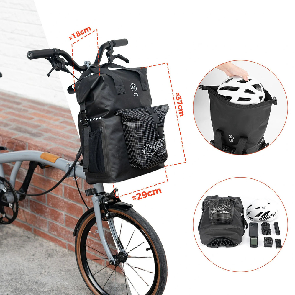 Rockbros AS-158 Vairo krepšys Brompton 18L sulankstomam dviračiui - juodas