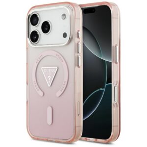 Guess IML Gradient Triangle Logo MagSafe dėklas iPhone 17 Pro - rožinis