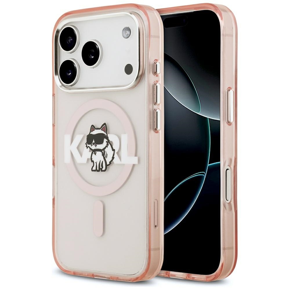 Karl Lagerfeld IML Choupette Sketch Logo MagSafe dėklas iPhone 17 Pro - rožinis