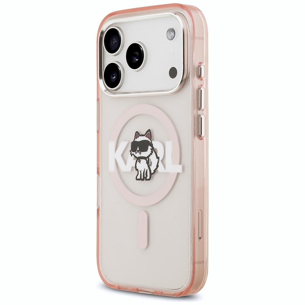 Karl Lagerfeld IML Choupette Sketch Logo MagSafe dėklas iPhone 17 Pro - rožinis