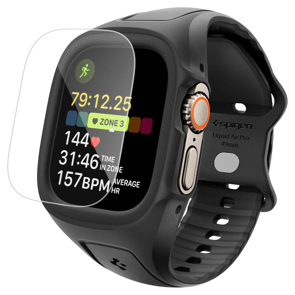 Dirželis su apsauginiu stiklu Spigen Liquid Air Pro, Apple Watch Ultra 1 / 2 / 3 (49 mm), juodas