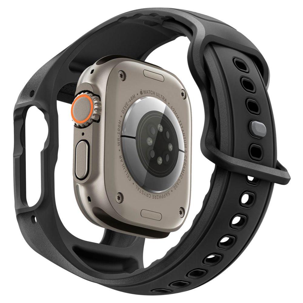 Dirželis su apsauginiu stiklu Spigen Liquid Air Pro, Apple Watch Ultra 1 / 2 / 3 (49 mm), juodas