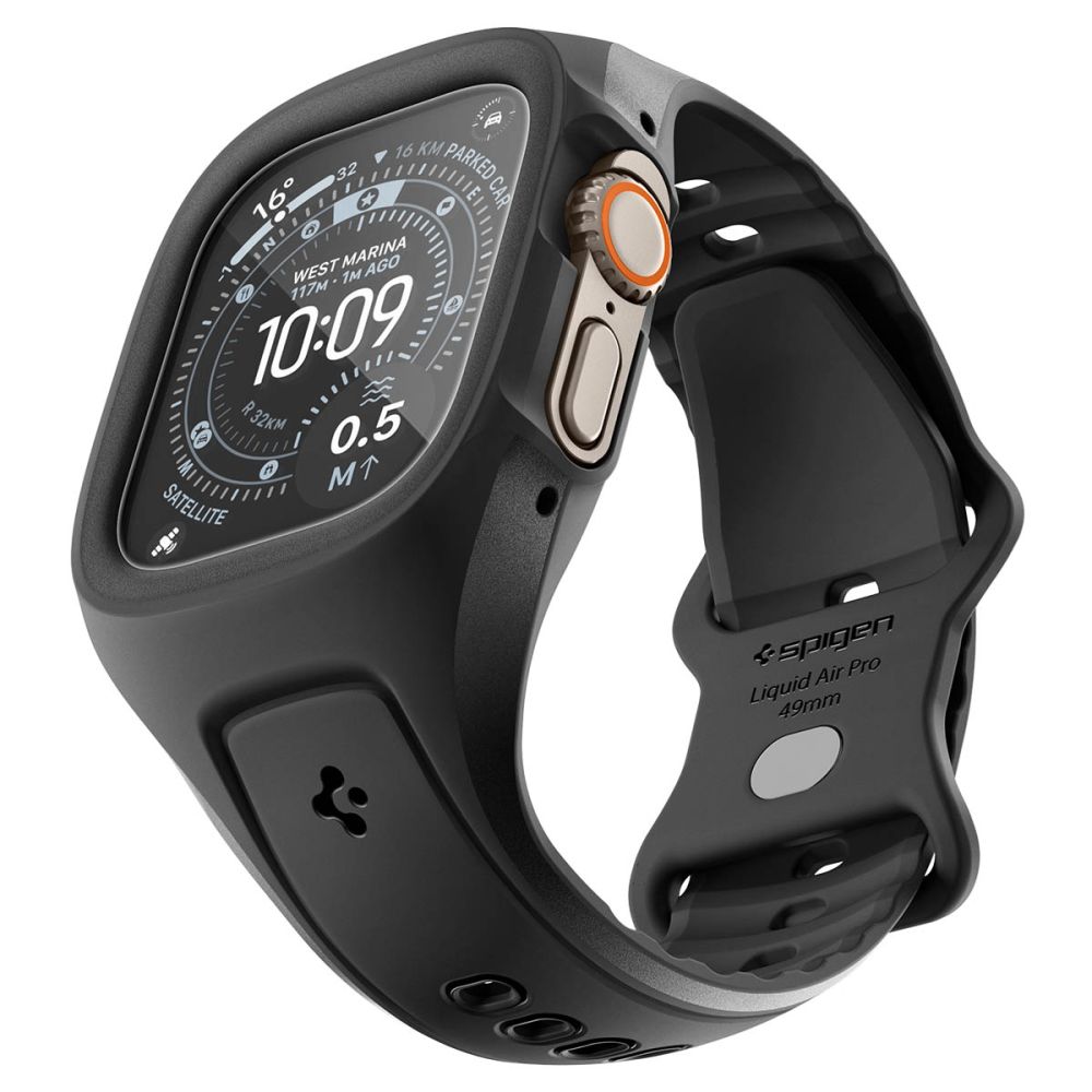 Dirželis su apsauginiu stiklu Spigen Liquid Air Pro, Apple Watch Ultra 1 / 2 / 3 (49 mm), juodas