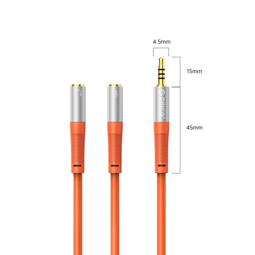 Orico AX2-10 garso kabelis 3.5mm minijack skaidytuvas ausiniams ir mikrofonui 1m kabelis - oranžinė