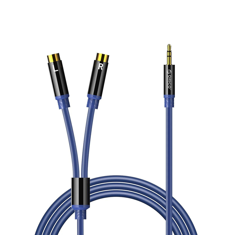 Orico AXRF garso kabelis mini jack 3.5 mm į 2x RCA moteriškus lizdus 2 m - mėlyna