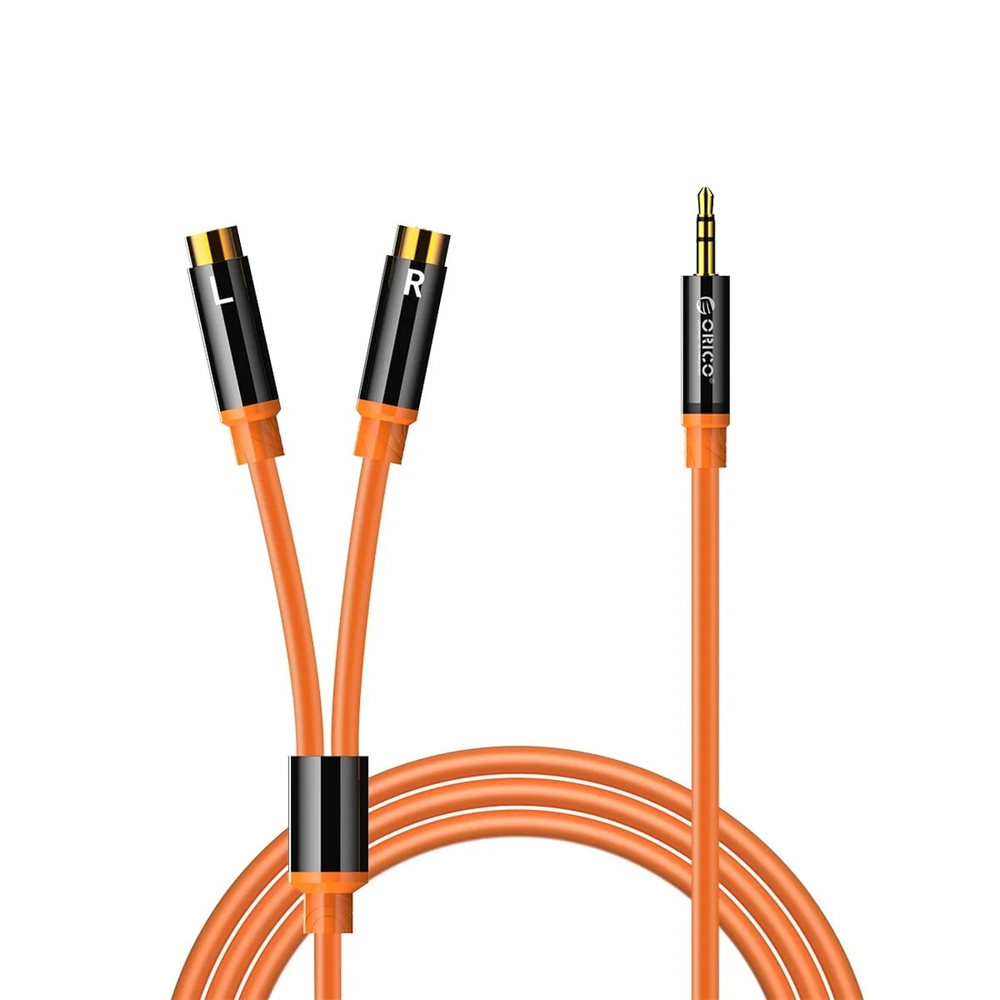Orico AXRF garso kabelis mini jack 3.5 mm į 2x RCA moteriškus lizdus 3 m - oranžinė