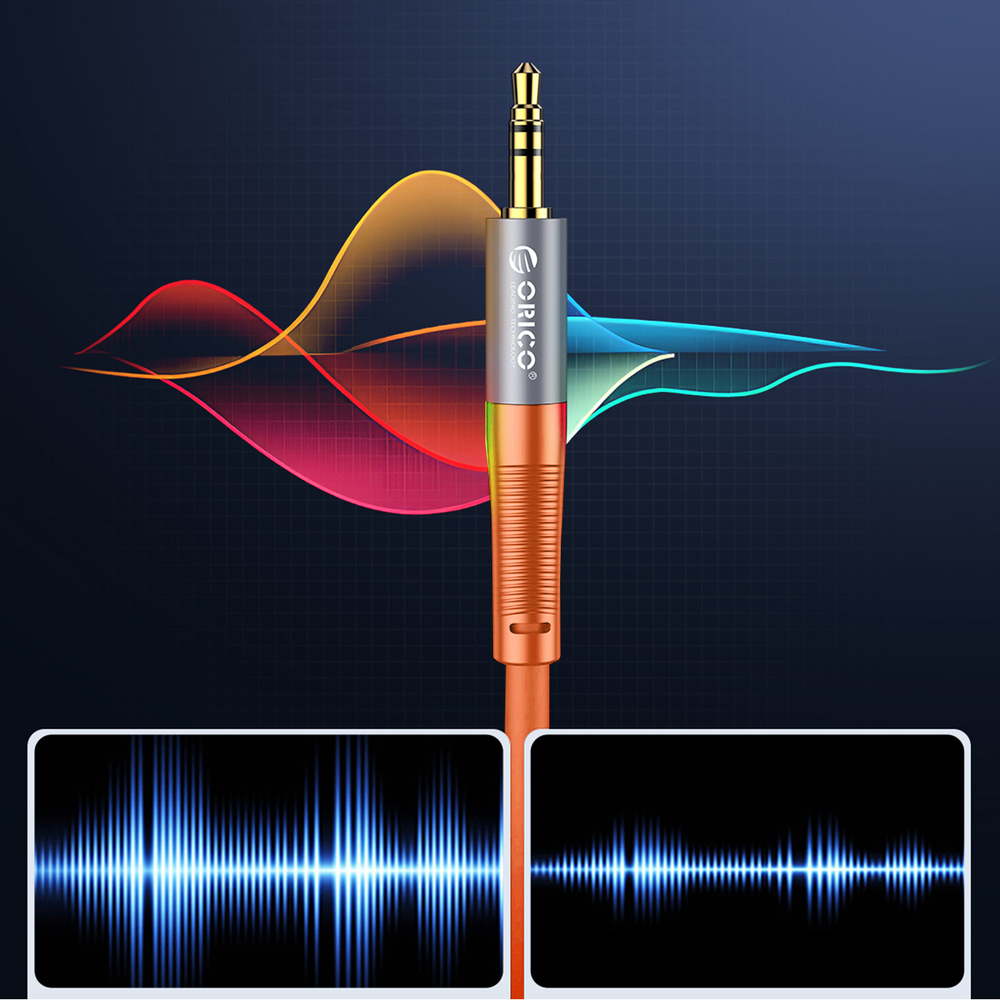 Orico AXRF garso kabelis mini jack 3.5 mm į 2x RCA moteriškus lizdus 3 m - oranžinė