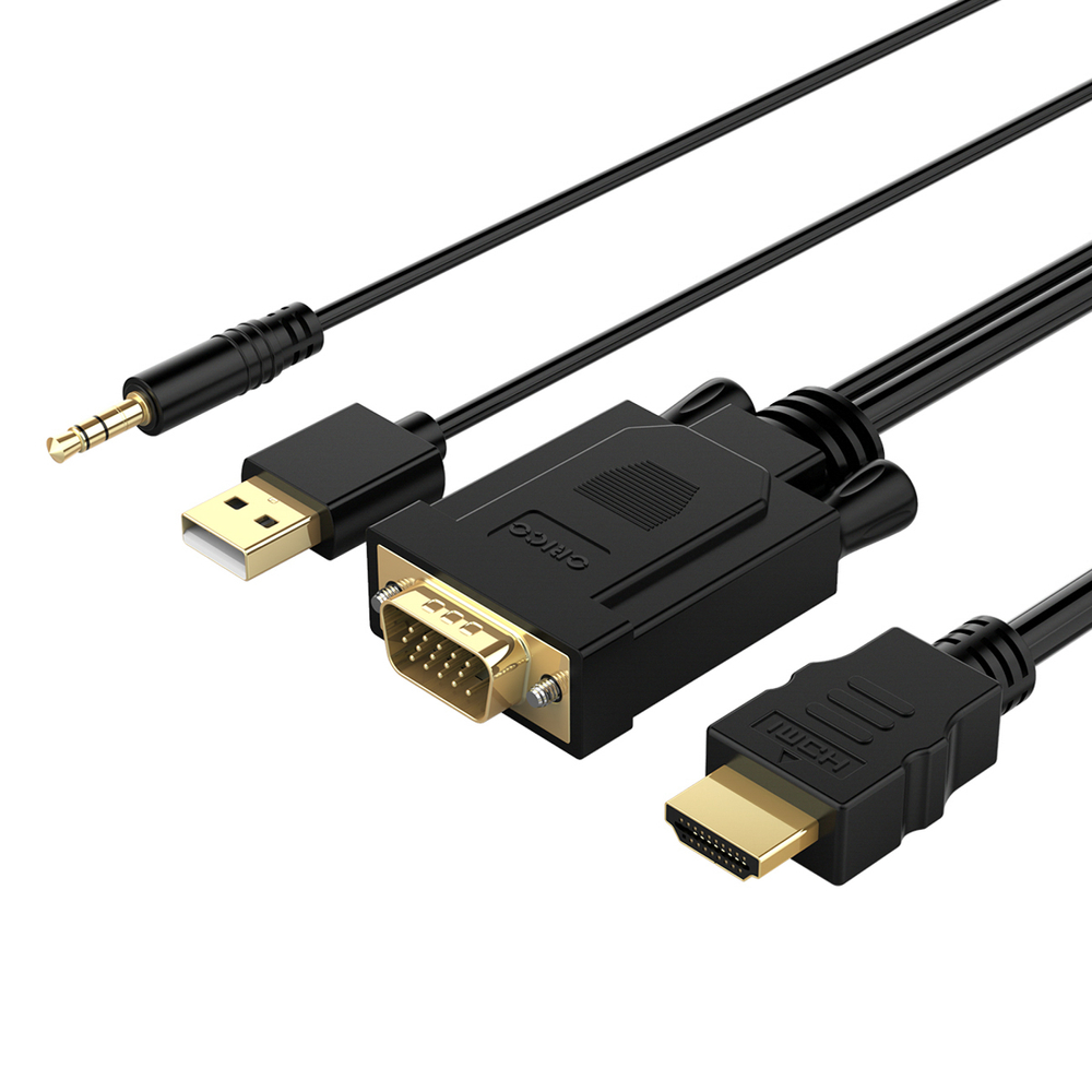 Orico XD-VATH VGA ir mini lizdas 3,5 mm į HDMI Full HD 60 Hz kabelis su USB maitinimo 5 m - juoda