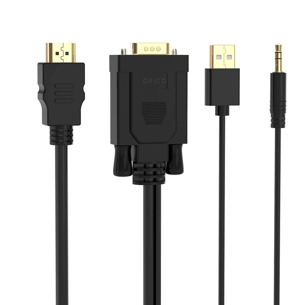 Orico XD-VATH VGA ir mini lizdas 3,5 mm į HDMI Full HD 60 Hz kabelis su USB maitinimo 5 m - juoda
