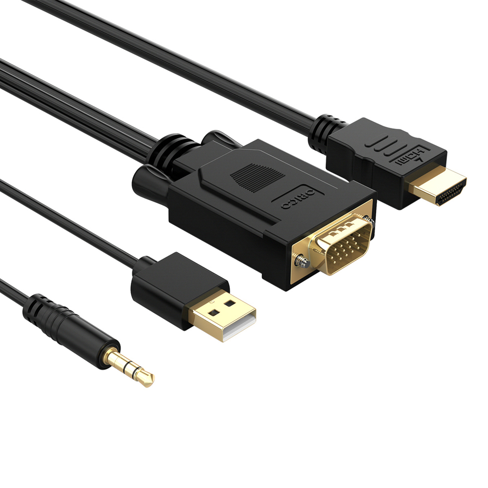 Orico XD-VATH VGA ir mini lizdas 3,5 mm į HDMI Full HD 60 Hz kabelis su USB maitinimo 5 m - juoda