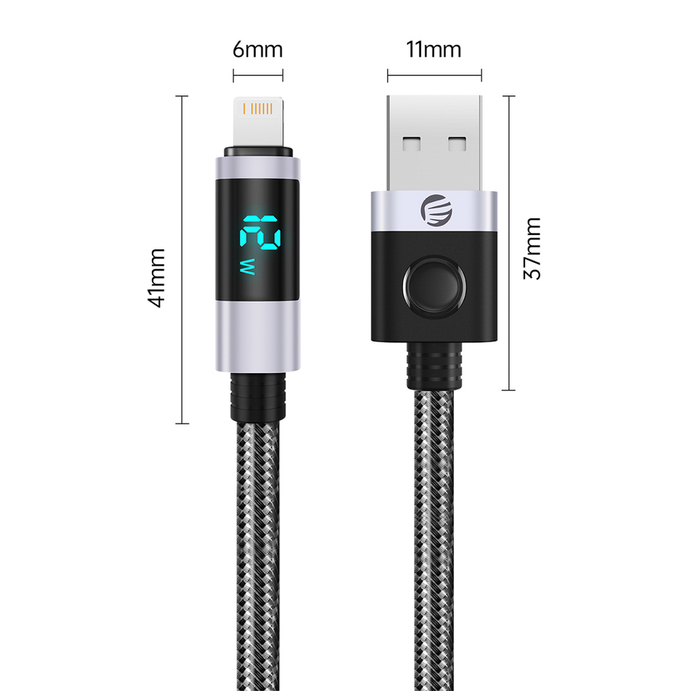 Orico LDA2L USB-A į Lightning kabelis 12W su LED ekranu 0,5m - juodas ir sidabrinis