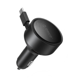 Orico FC-60-2C automobilio įkroviklis 60W su suvytintam USB-C kabeliu 65 cm - juoda