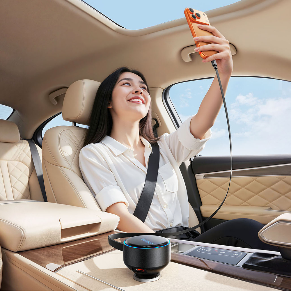 Orico FC-60-2C automobilio įkroviklis 60W su suvytintam USB-C kabeliu 65 cm - juoda