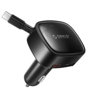 Orico FC-66-1A2C 66W automobilio įkroviklis su integruotu suvytintam USB-C kabeliu - juoda