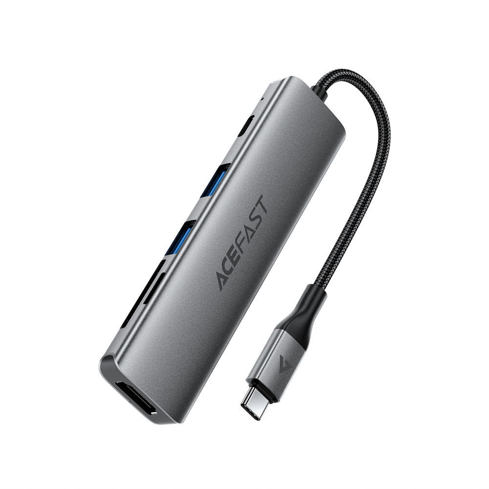 Acefast J18 USB Hub USB-C 6-in-1 HDMI 4K 60Hz PD90W Docking stotis - pilka
