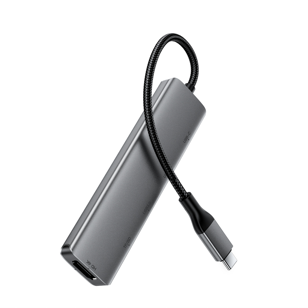 Acefast J18 USB Hub USB-C 6-in-1 HDMI 4K 60Hz PD90W Docking stotis - pilka