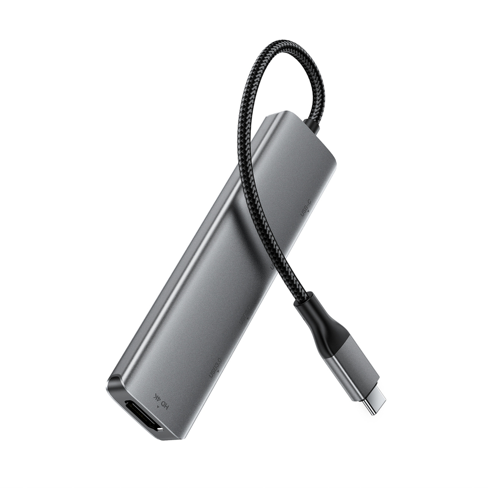 Acefast J16 USB Hub USB-C 5-in-1 HDMI 4K 60Hz PD90W Docking stotis - pilka