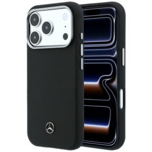 Mercedes Leather Semi Wrap Wood Effect MagSafe dėklas iPhone 17 Pro Max - Juodas