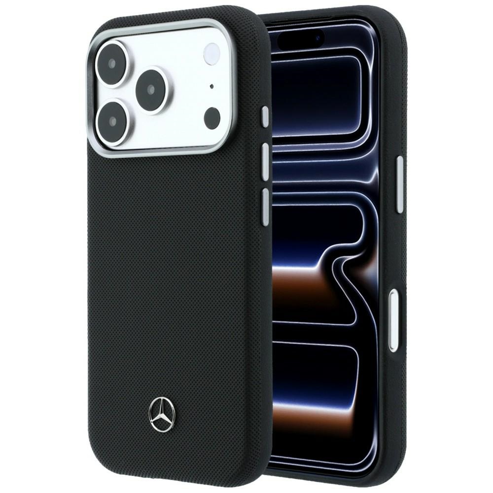 Mercedes Leather Semi Wrap Wood Effect MagSafe dėklas iPhone 17 Pro Max - Juodas