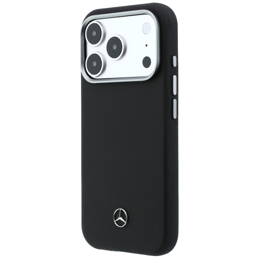 Mercedes Leather Semi Wrap Wood Effect MagSafe dėklas iPhone 17 Pro Max - Juodas