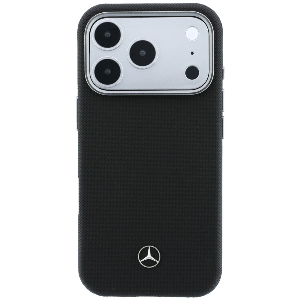 Mercedes Leather Semi Wrap Wood Effect MagSafe dėklas iPhone 17 Pro Max - Juodas