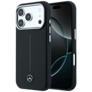Mercedes Leather Semi Wrap Iconic Line MagSafe dėklas iPhone 17 Pro - Juodas