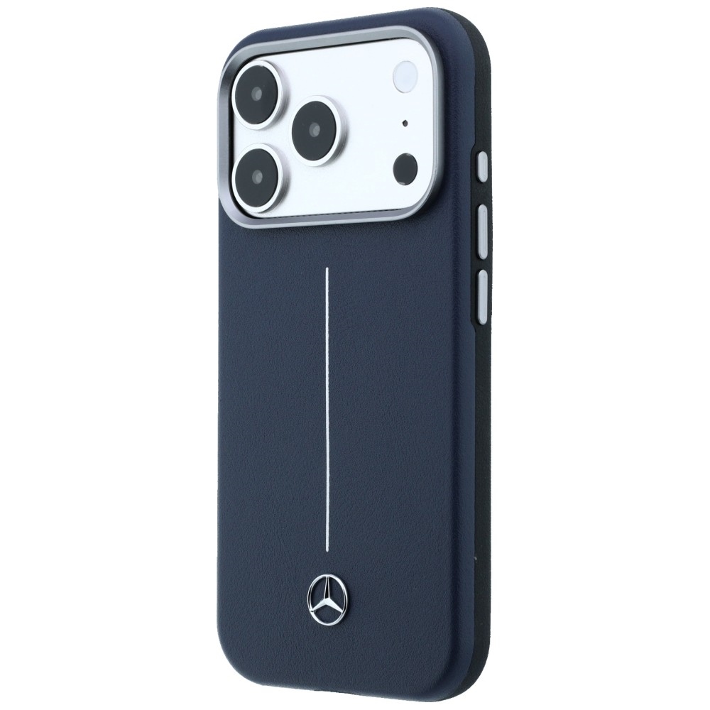 Mercedes Leather Semi Wrap Iconic Line MagSafe dėklas skirtas iPhone 17 Pro - tamsiai mėlynas