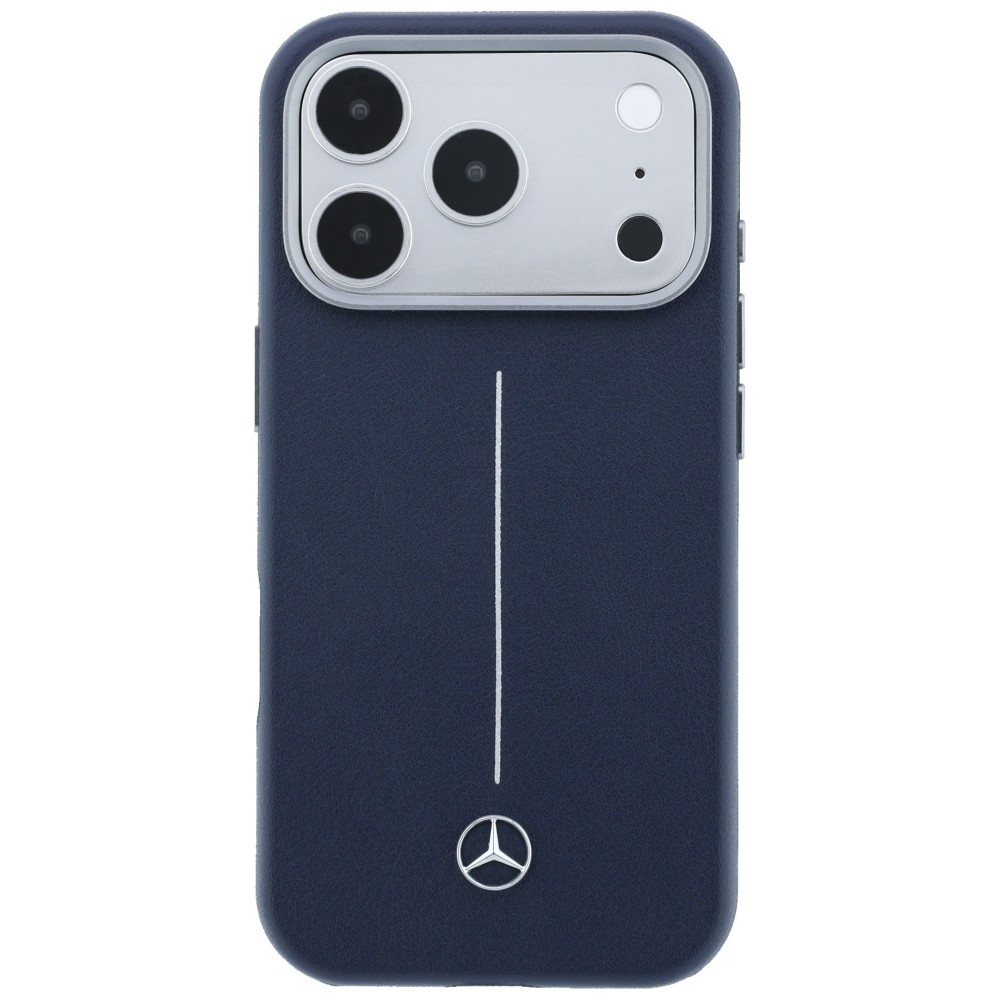 Mercedes Leather Semi Wrap Iconic Line MagSafe dėklas skirtas iPhone 17 Pro - tamsiai mėlynas