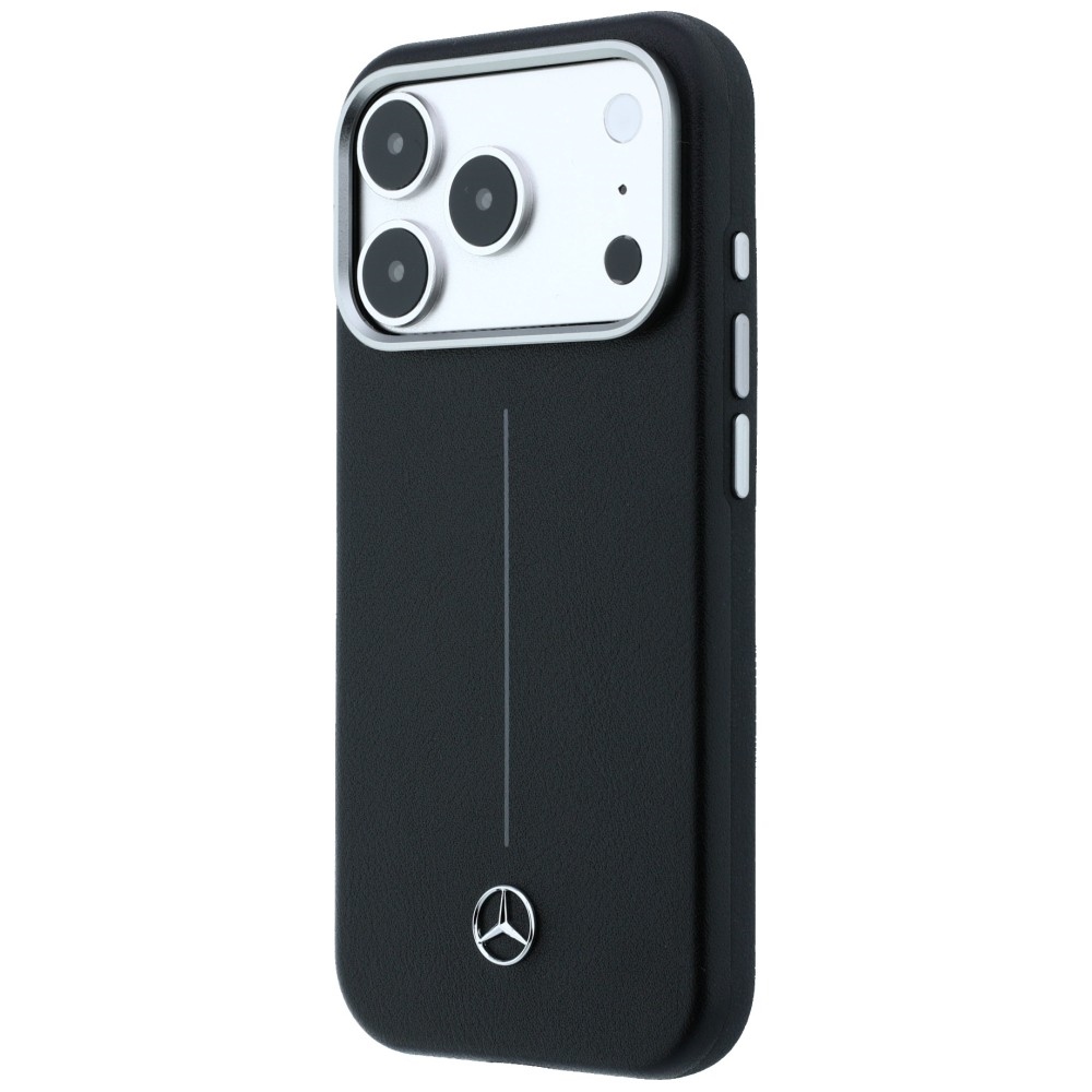 Mercedes Leather Semi Wrap Iconic Line MagSafe dėklas skirtas iPhone 17 Pro Max - juodas