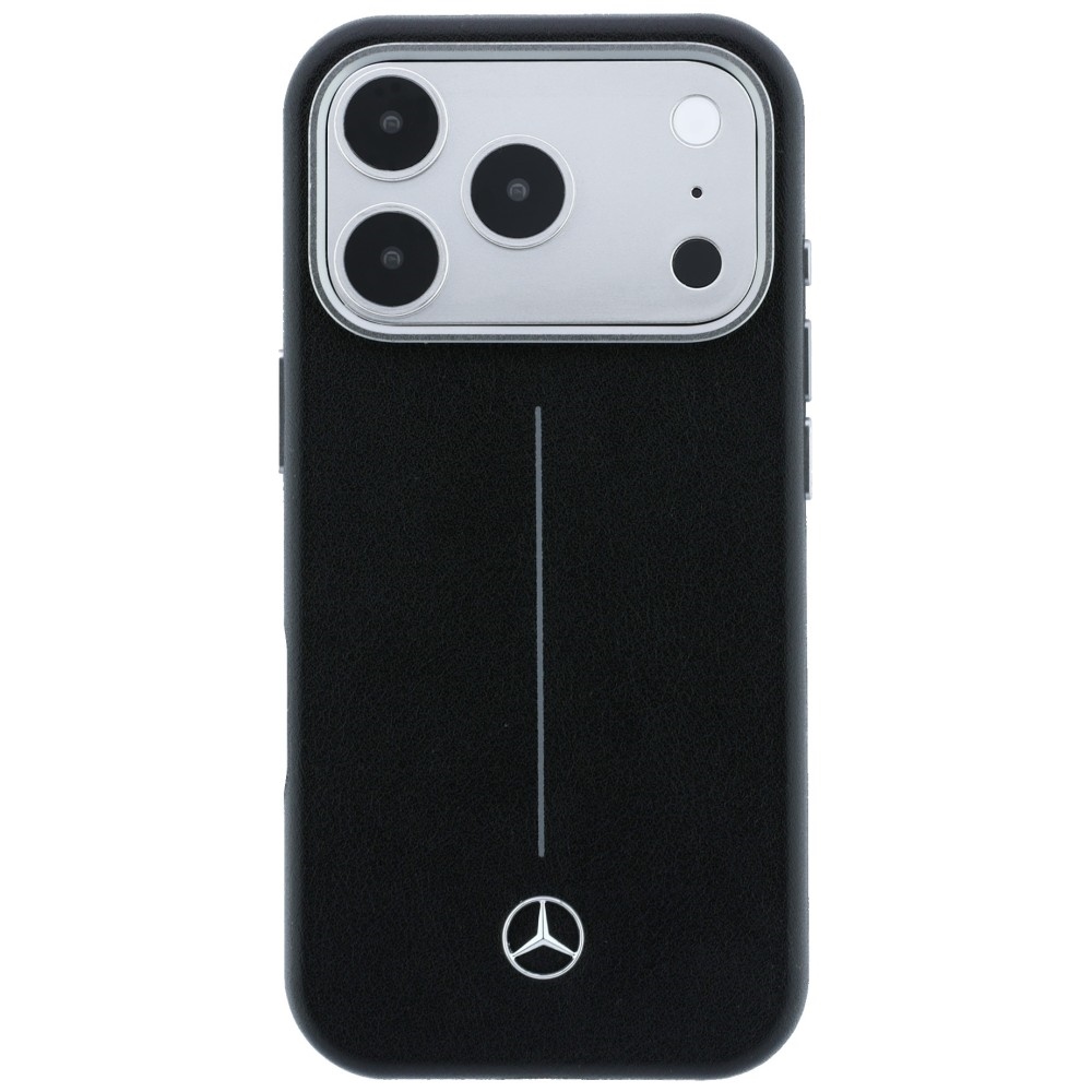 Mercedes Leather Semi Wrap Iconic Line MagSafe dėklas skirtas iPhone 17 Pro Max - juodas
