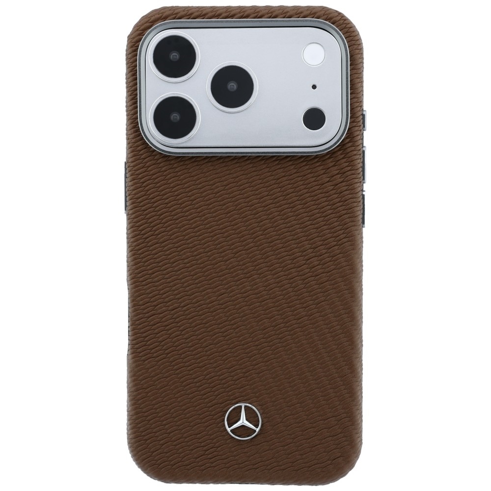 Mercedes Leather Semi Wrap Wood Effect MagSafe dėklas skirtas iPhone 17 Pro - rudas