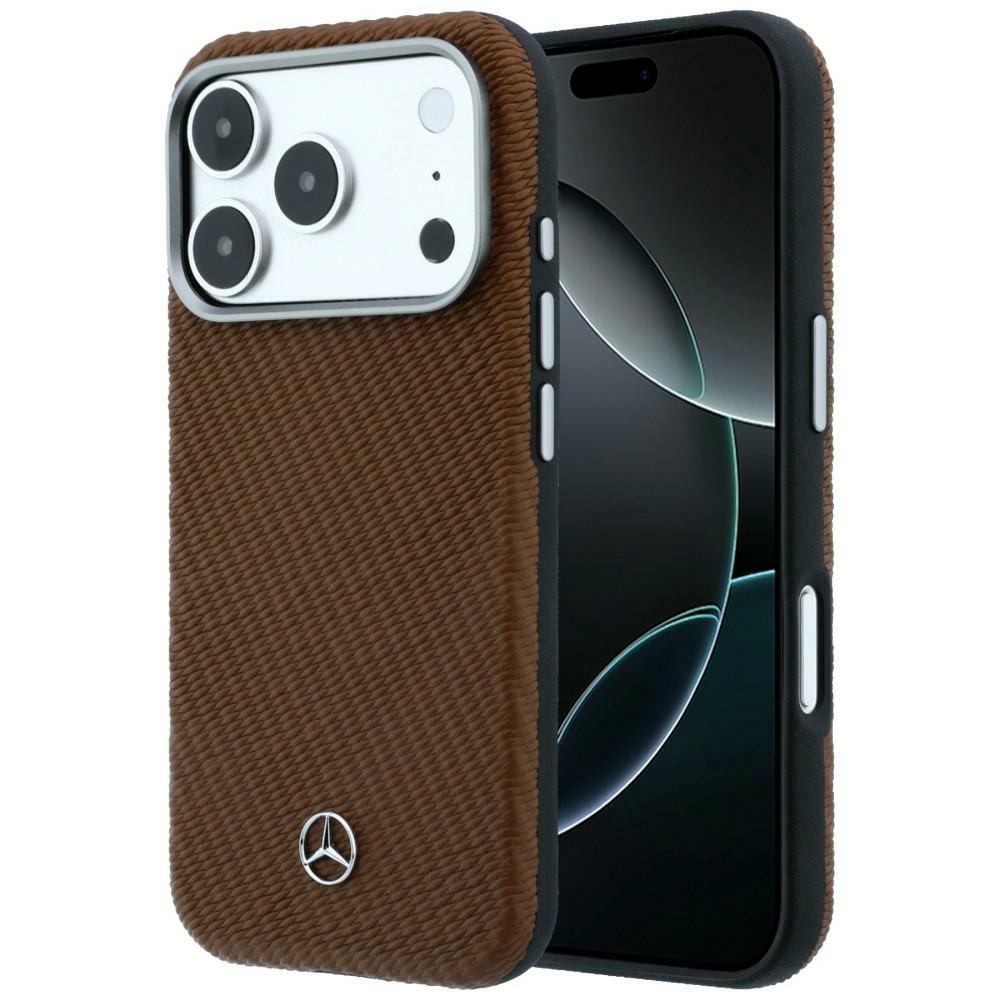 Mercedes Leather Semi Wrap Wood Effect MagSafe dėklas iPhone 17 Pro Max - Ruda