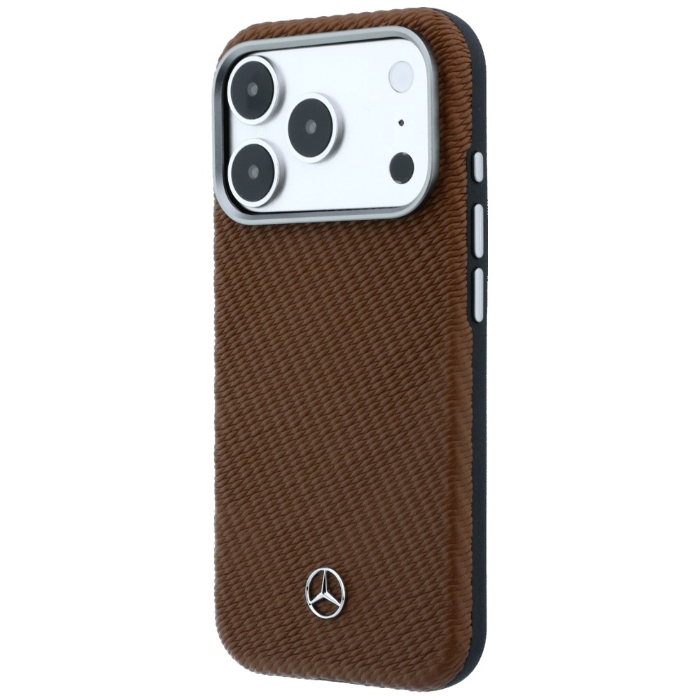 Mercedes Leather Semi Wrap Wood Effect MagSafe dėklas iPhone 17 Pro Max - Ruda