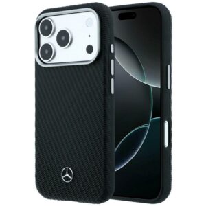 Mercedes Leather Semi Wrap Wood Effect MagSafe dėklas iPhone 17 Pro Max - Juoda